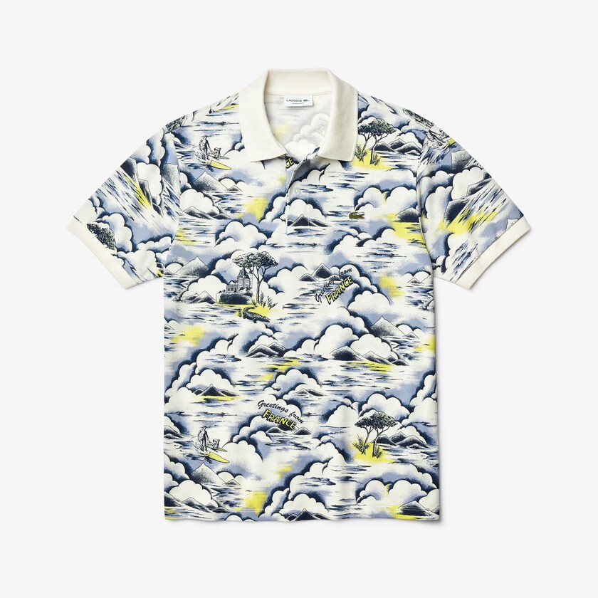 Camisas Lacoste Print Cotton Piqué Classic Fit Polo Hombre Morados Amarillos Blancos | KS7-55685Q7