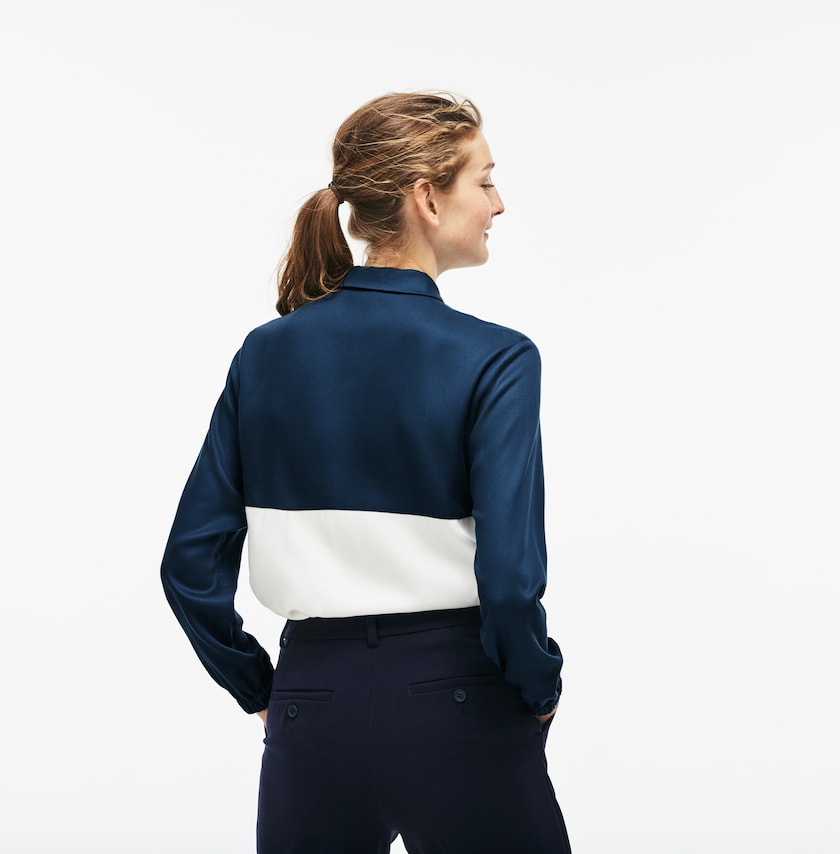 Camisas Lacoste Regular Fit Bicolor Flowing Piqué Mujer Azules Blancos | OK8-66236K5