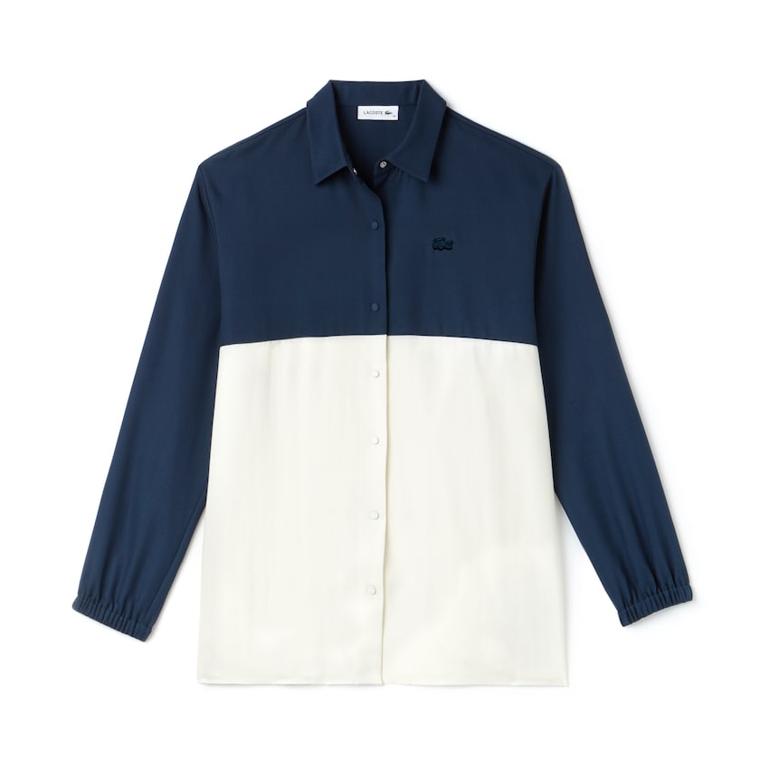 Camisas Lacoste Regular Fit Bicolor Flowing Piqué Mujer Azules Blancos | OK8-66236K5