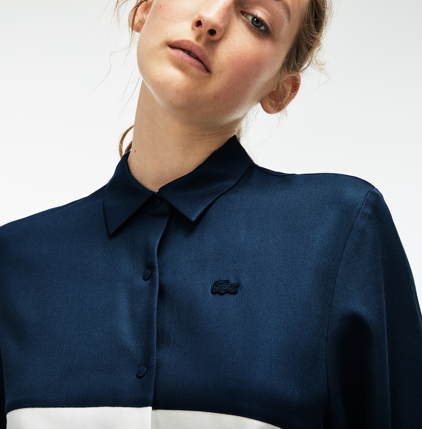 Camisas Lacoste Regular Fit Bicolor Flowing Piqué Mujer Azules Blancos | OK8-66236K5
