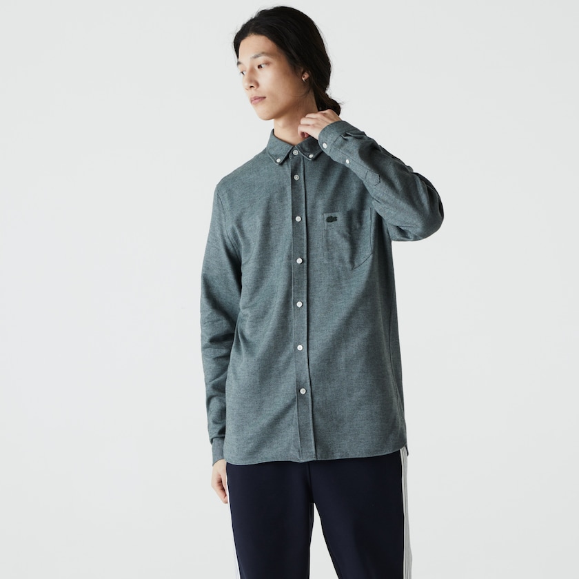 Camisas Lacoste Hombre Verdes Azules Regular Fit Brushed Effect Cotton KO3-77427Y9