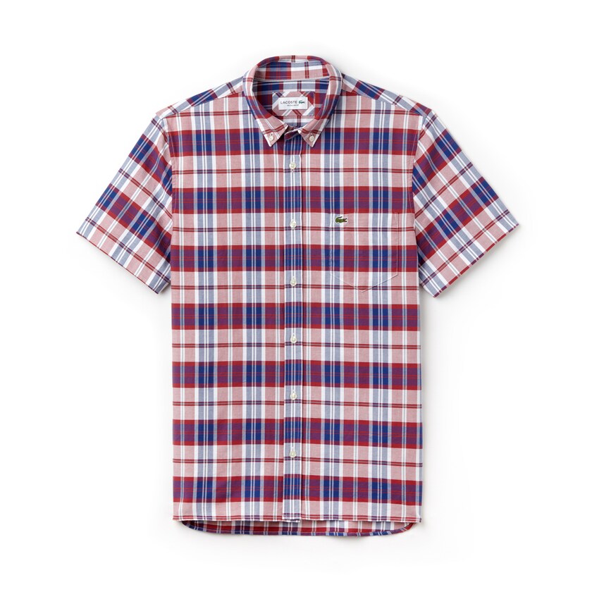 Camisas Lacoste Hombre Rojos Regular Fit Check Oxford DZ0-67616B2