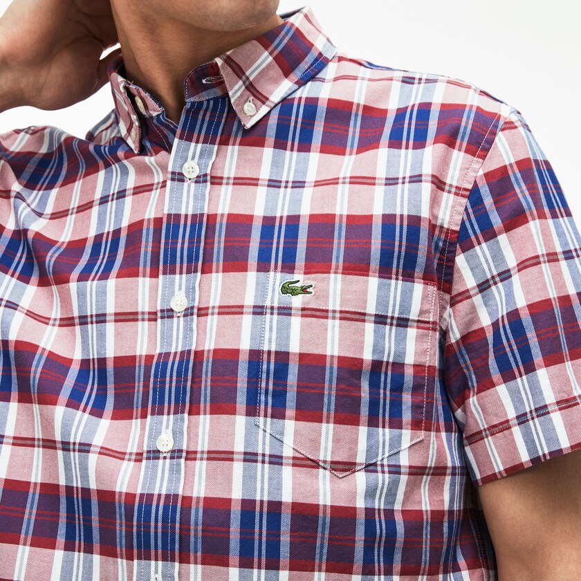 Camisas Lacoste Hombre Rojos Regular Fit Check Oxford DZ0-67616B2