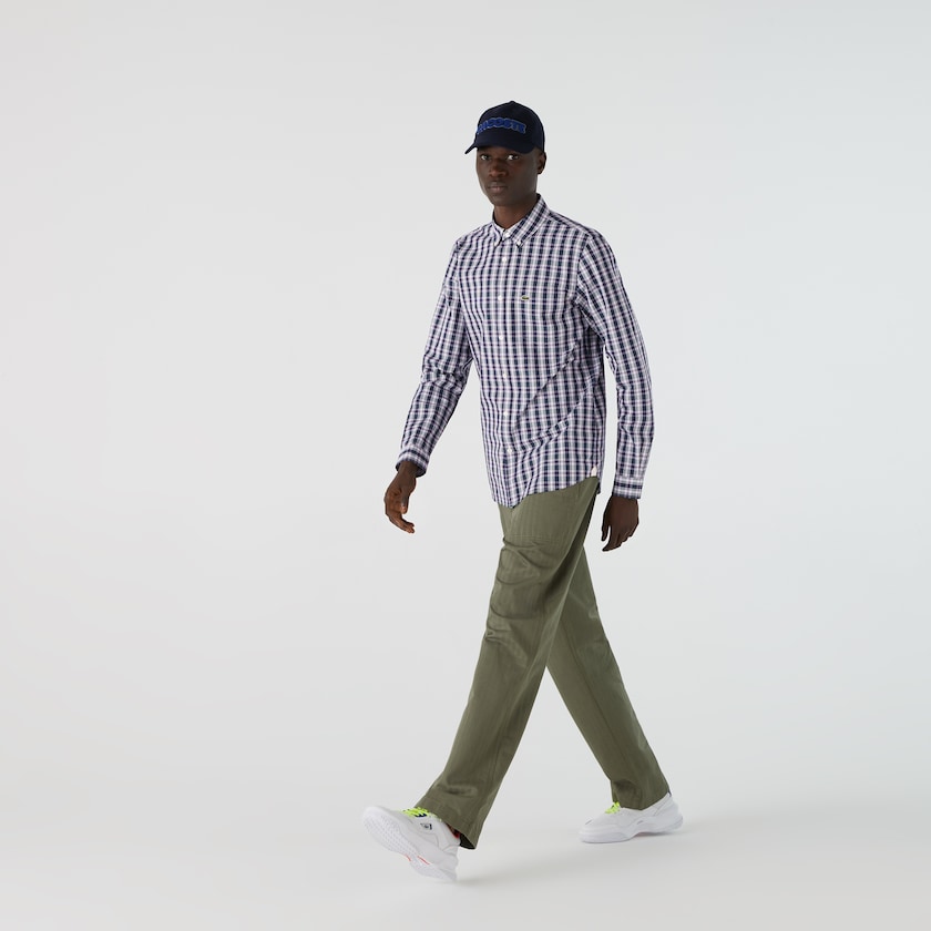 Camisas Lacoste Hombre Azul Marino Azules Blancos Verdes Regular Fit Checked Cotton Poplin VB0-76187R6