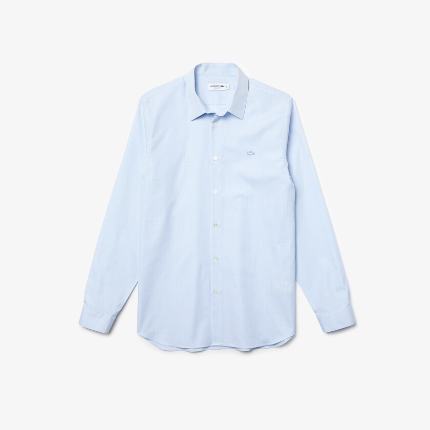 Camisas Lacoste Hombre Blancos Azules Regular Fit Checkered Premium Cotton Poplin SV3-18061X3