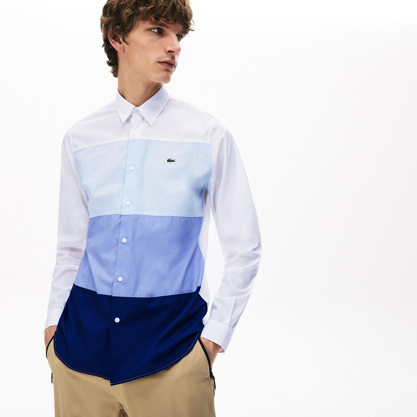 Camisas Lacoste Hombre Azul Marino Azules Morados Azules Claro Blancos Regular Fit Colorblock Cotton CR9-76047S9