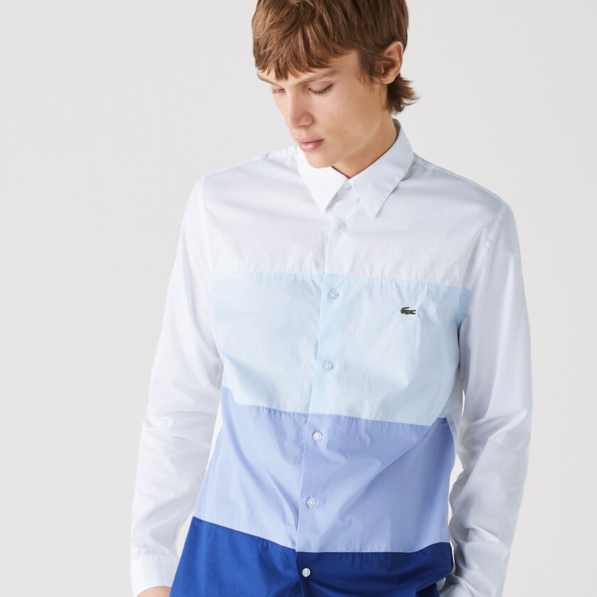 Camisas Lacoste Hombre Azul Marino Azules Morados Azules Claro Blancos Regular Fit Colorblock Cotton CR9-76047S9