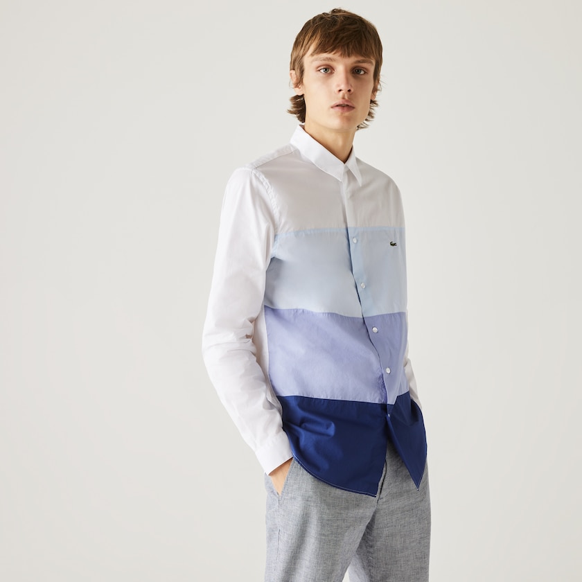 Camisas Lacoste Hombre Azul Marino Azules Morados Azules Claro Blancos Regular Fit Colorblock Cotton CR9-76047S9