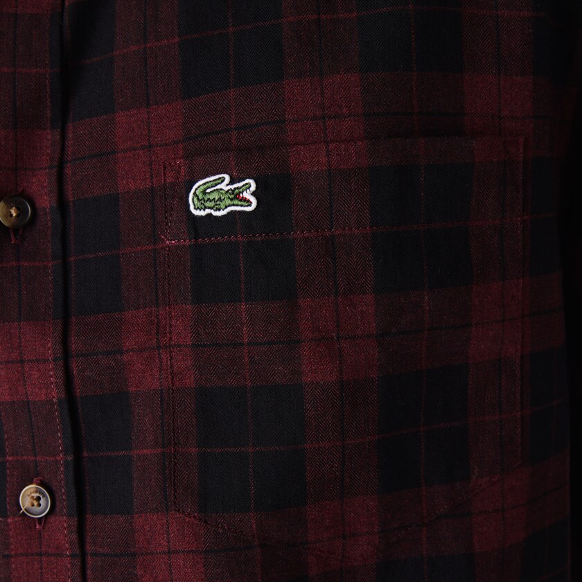 Camisas Lacoste Hombre Negros Vino Regular Fit Cotton Twill Checkered AW4-17591V8