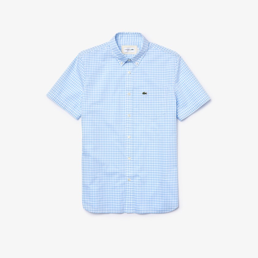 Camisas Lacoste Hombre Blancos Azules Regular Fit Gingham Poplin HT1-59515P6