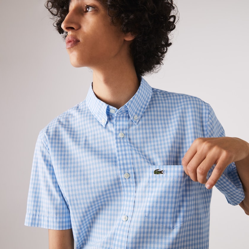 Camisas Lacoste Hombre Blancos Azules Regular Fit Gingham Poplin HT1-59515P6