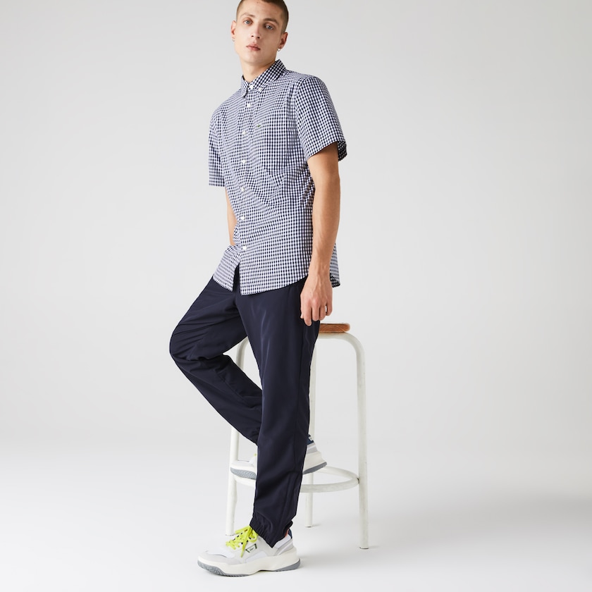 Camisas Lacoste Hombre Blancos Azul Marino Azules Regular Fit Gingham Poplin VA7-48464G6