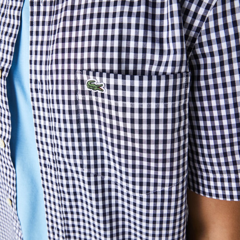 Camisas Lacoste Hombre Blancos Azul Marino Azules Regular Fit Gingham Poplin VA7-48464G6