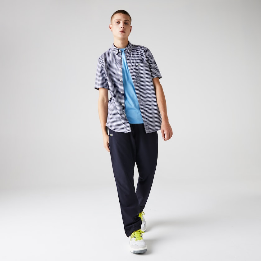 Camisas Lacoste Hombre Blancos Azul Marino Azules Regular Fit Gingham Poplin VA7-48464G6