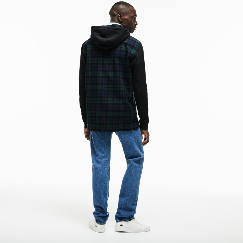 Camisas Lacoste Hombre Verdes Blancos Regular Fit Hooded Check Cotton Flannel DC1-97219D8