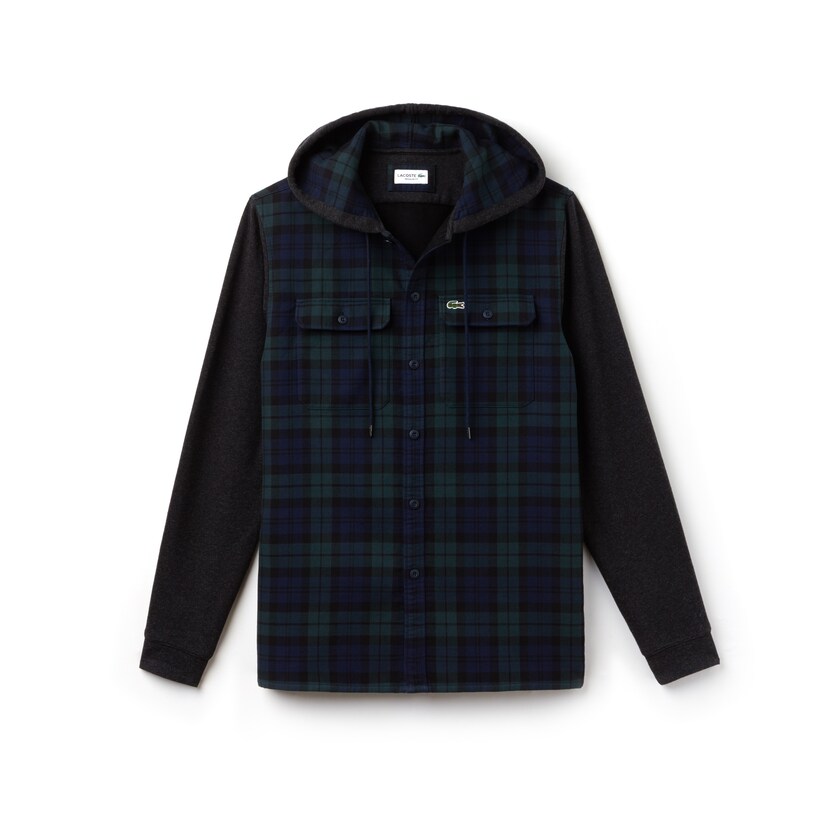 Camisas Lacoste Hombre Verdes Blancos Regular Fit Hooded Check Cotton Flannel DC1-97219D8