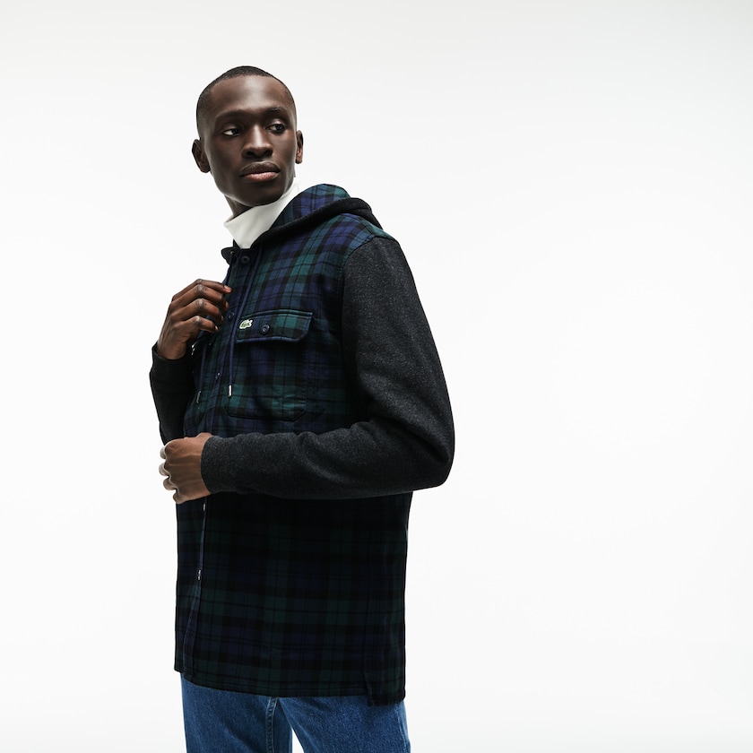 Camisas Lacoste Hombre Verdes Blancos Regular Fit Hooded Check Cotton Flannel DC1-97219D8