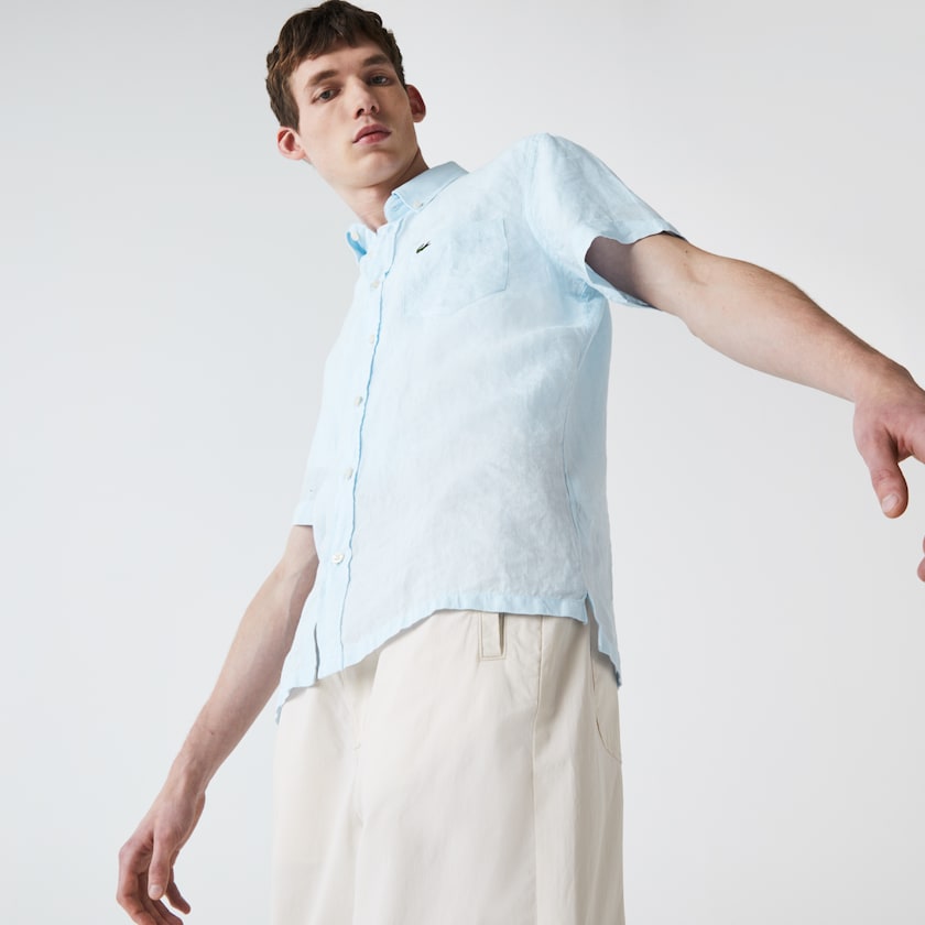 Camisas Lacoste Hombre Azules Claro Regular Fit Linen BB1-10571W2