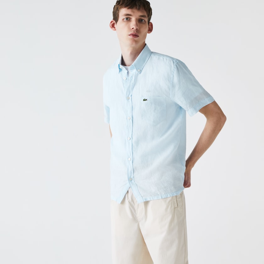 Camisas Lacoste Hombre Azules Claro Regular Fit Linen BB1-10571W2