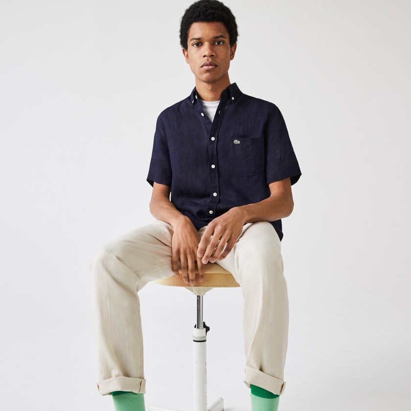 Camisas Lacoste Hombre Azul Marino Azules Regular Fit Linen CS6-59545V2