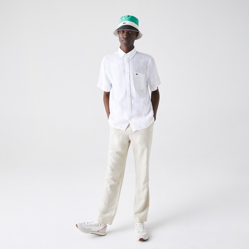 Camisas Lacoste Hombre Blancos Regular Fit Linen NV3-31383E3