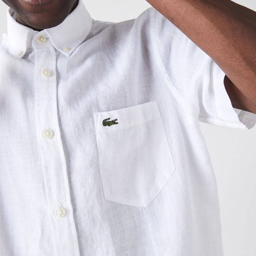 Camisas Lacoste Hombre Blancos Regular Fit Linen NV3-31383E3