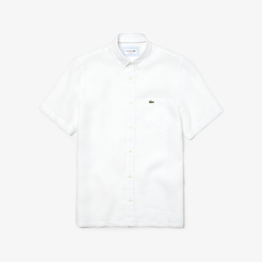 Camisas Lacoste Hombre Blancos Regular Fit Linen NV3-31383E3