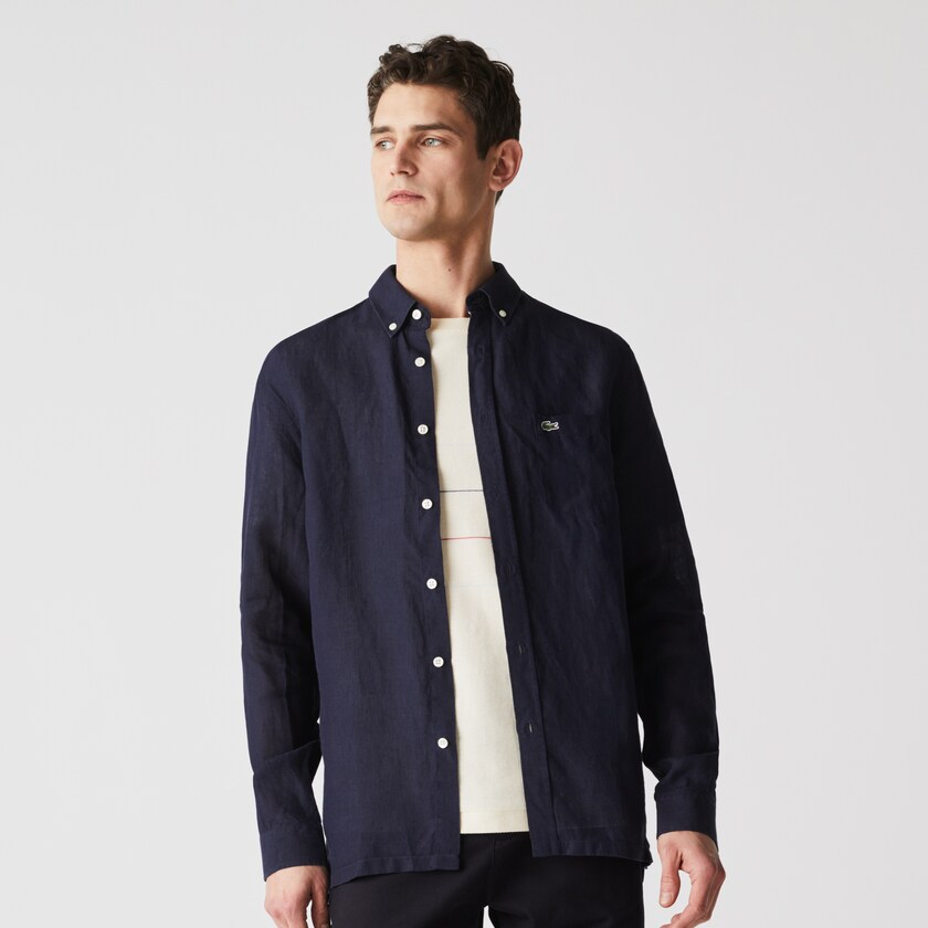 Camisas Lacoste Hombre Azul Marino Azules Regular Fit Linen CH2-37753N4