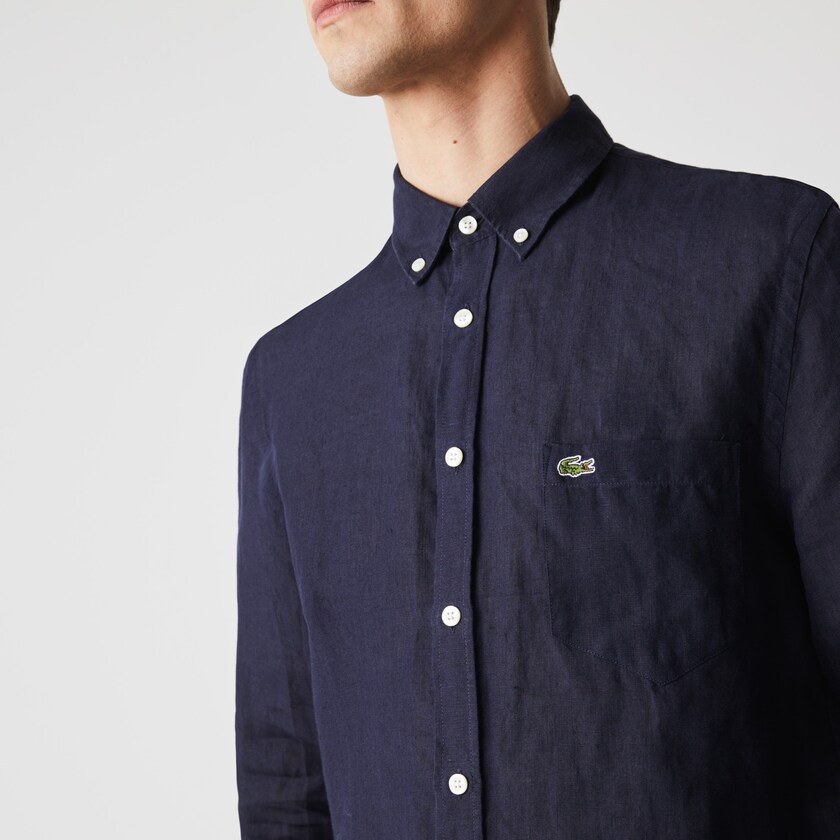 Camisas Lacoste Hombre Azul Marino Azules Regular Fit Linen CH2-37753N4