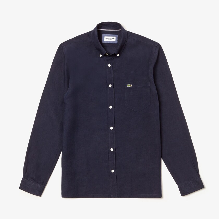 Camisas Lacoste Hombre Azul Marino Azules Regular Fit Linen CH2-37753N4