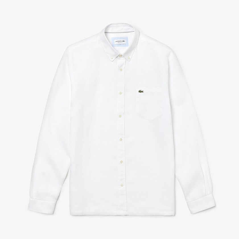 Camisas Lacoste Hombre Blancos Regular Fit Linen WO9-43434W9