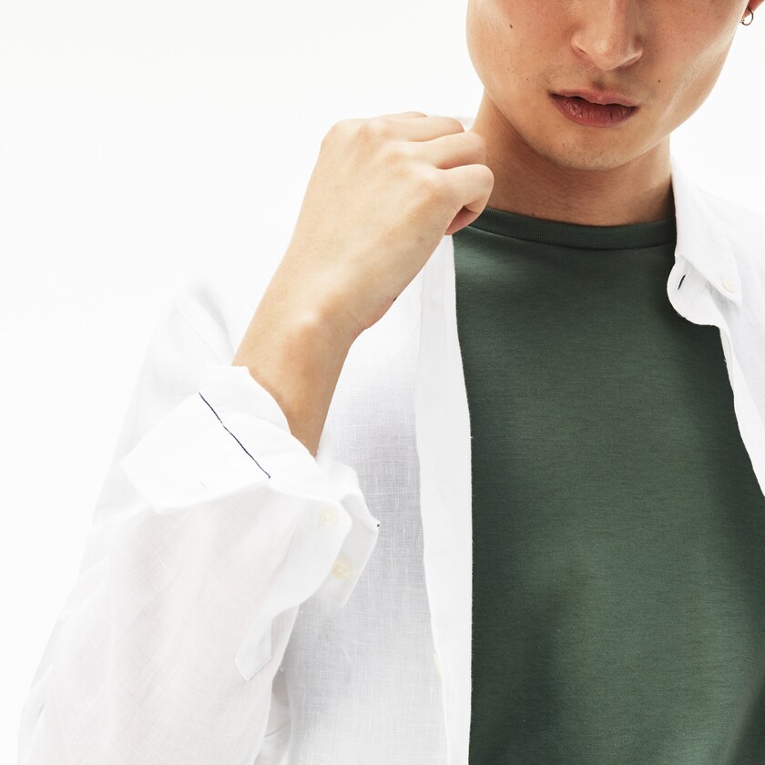 Camisas Lacoste Hombre Blancos Regular Fit Linen WO9-43434W9