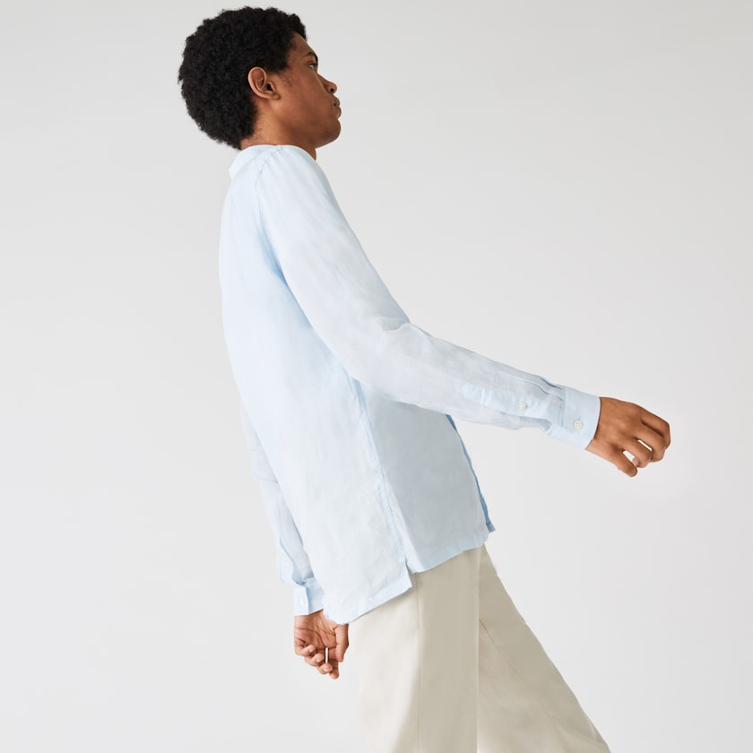 Camisas Lacoste Regular Fit Linen Hombre Azules Claro | PK0-72617L2