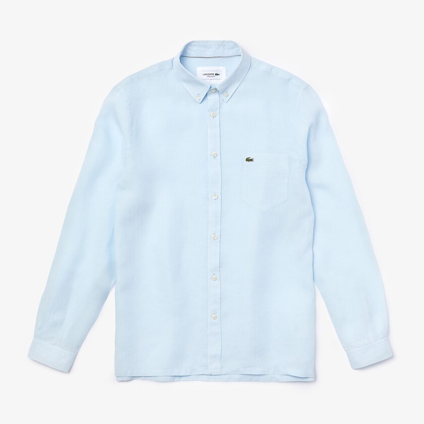 Camisas Lacoste Regular Fit Linen Hombre Azules Claro | PK0-72617L2