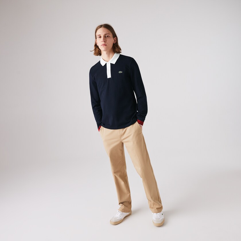 Camisas Lacoste Regular Fit Made in France Polo Hombre Azul Marino Azules Blancos Rojos Oscuro | VR3-19211T6