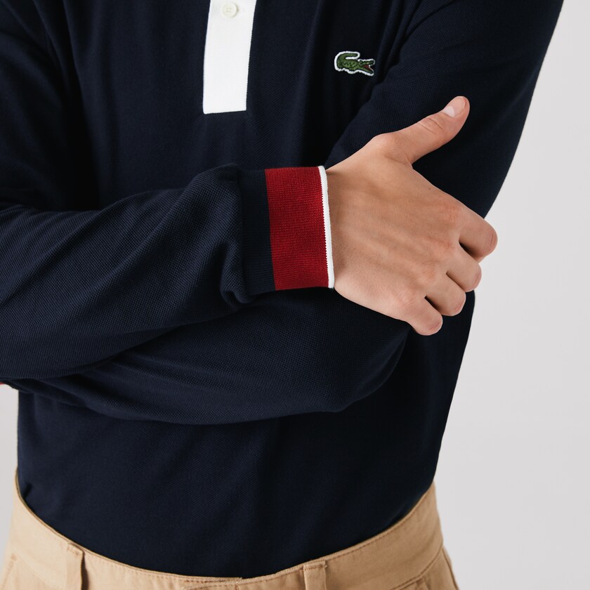 Camisas Lacoste Regular Fit Made in France Polo Hombre Azul Marino Azules Blancos Rojos Oscuro | VR3-19211T6