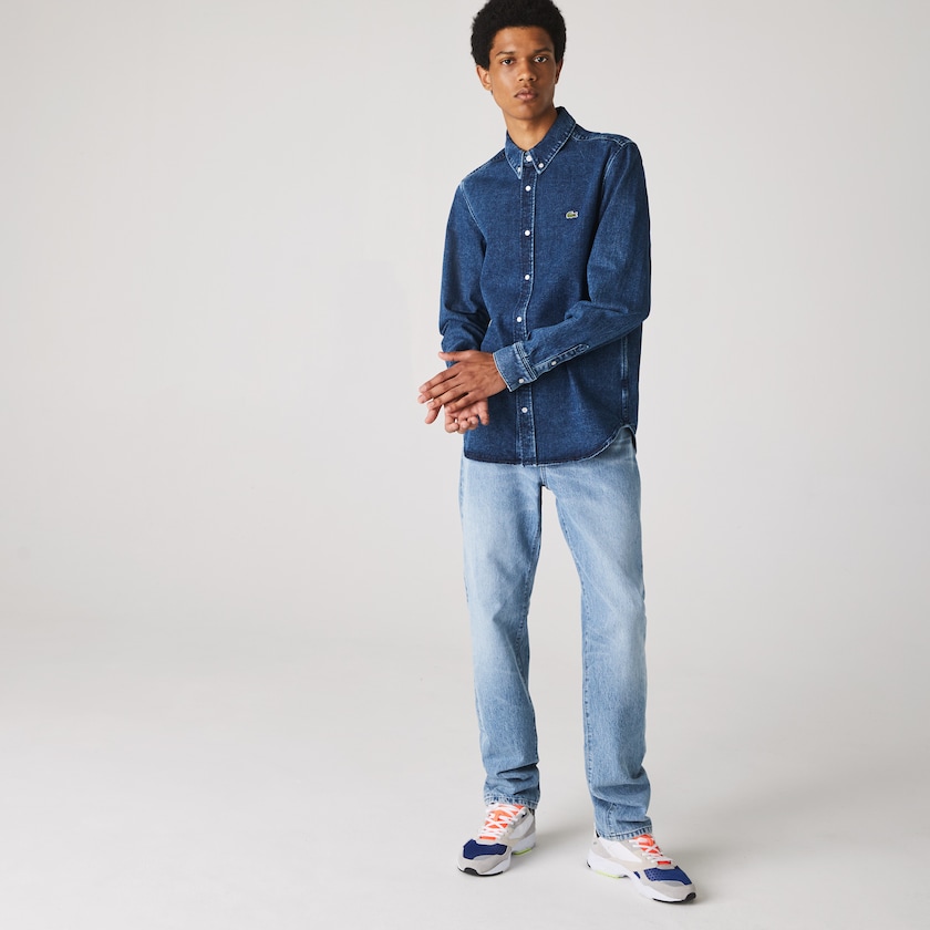 Camisas Lacoste Hombre Azules Regular Fit Natural Cotton Denim NX5-18831T8