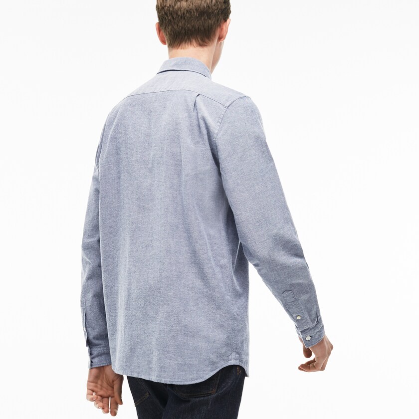Camisas Lacoste Hombre Azul Marino Azules Blancos Regular Fit Oxford Cotton ED2-55485W0