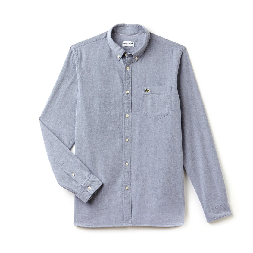 Camisas Lacoste Hombre Azul Marino Azules Blancos Regular Fit Oxford Cotton ED2-55485W0