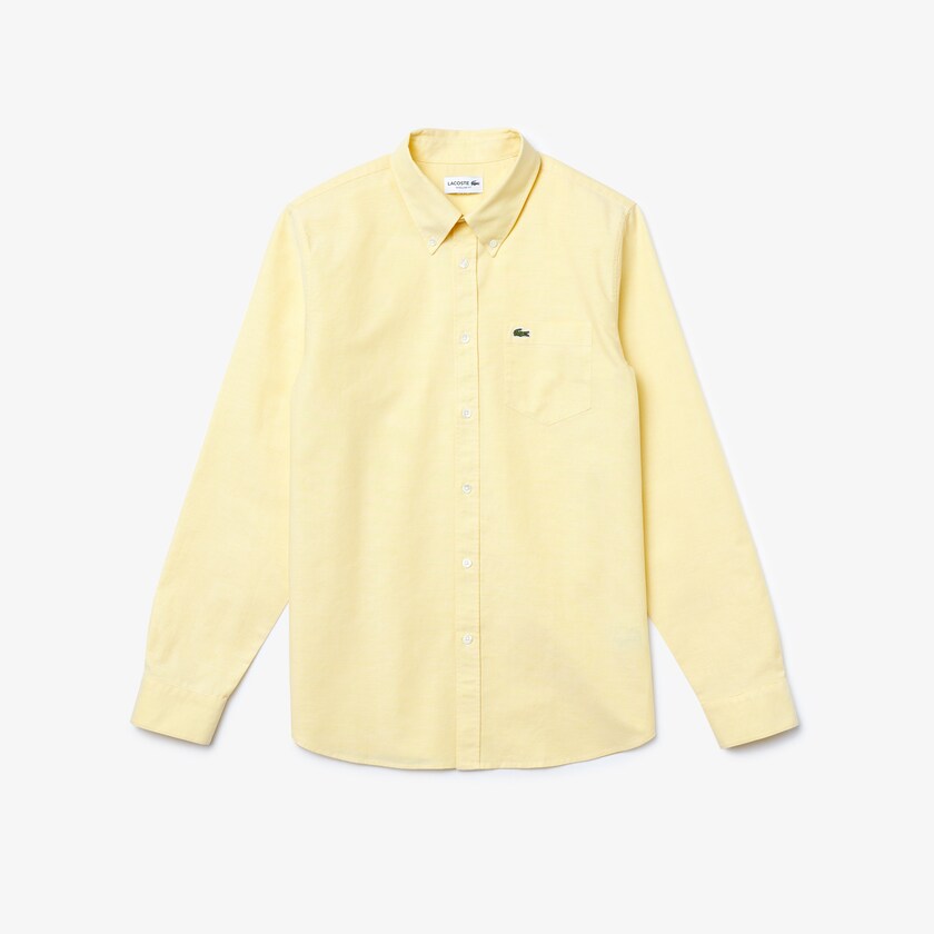 Camisas Lacoste Hombre Amarillos Regular Fit Oxford Cotton QS6-59885O8