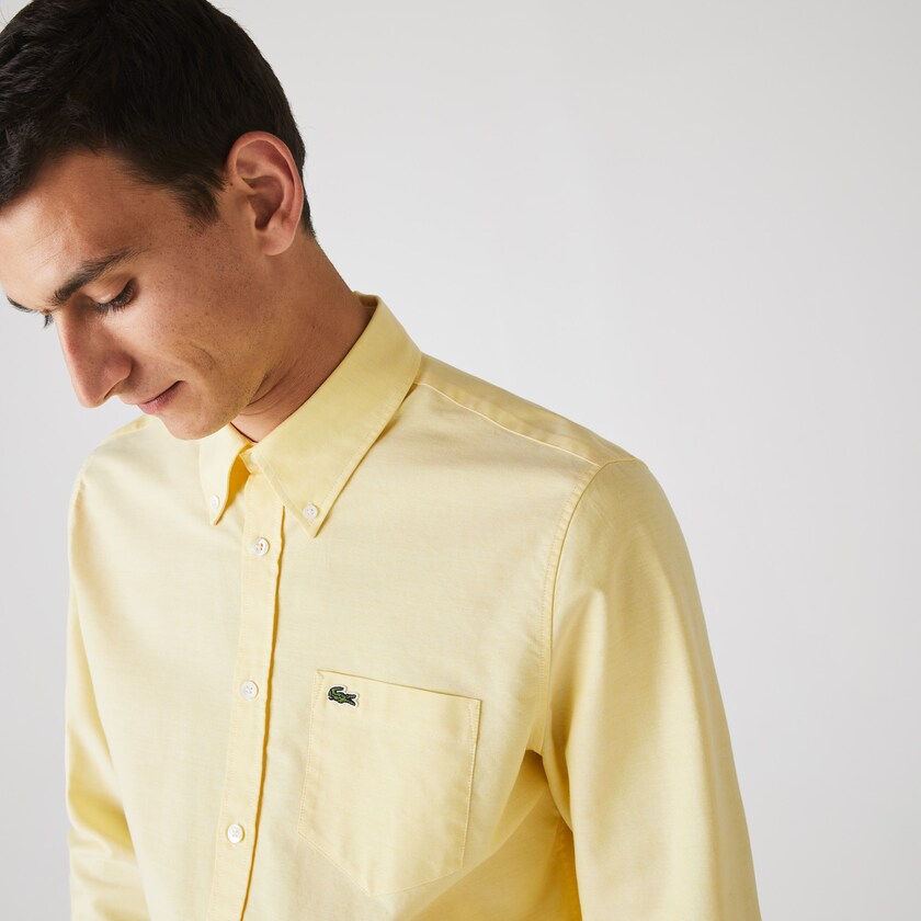 Camisas Lacoste Hombre Amarillos Regular Fit Oxford Cotton QS6-59885O8