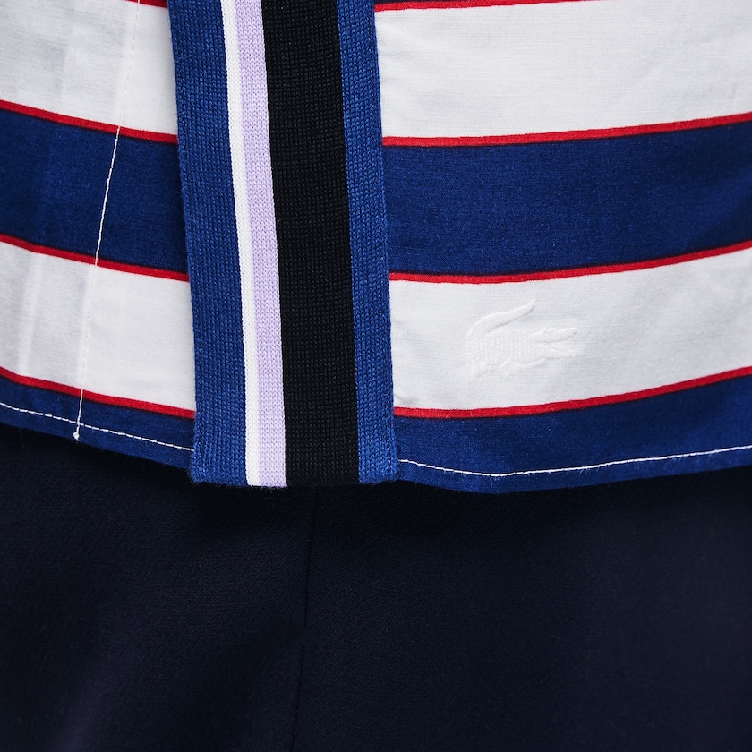 Camisas Lacoste Regular Fit Striped Cotton & Silk Voile Mujer Blancos Azul Marino Azules Rojos | CI2-87278P7