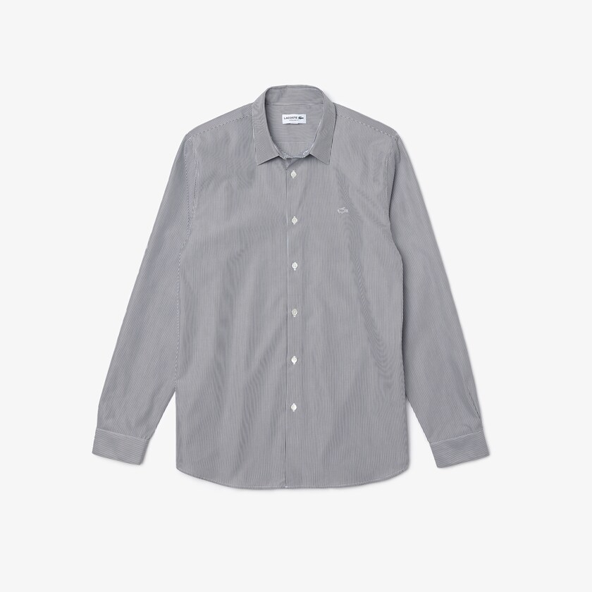 Camisas Lacoste Hombre Blancos Negros Regular Fit Striped Cotton Poplin DR0-41104R3