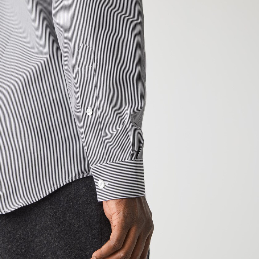 Camisas Lacoste Hombre Blancos Negros Regular Fit Striped Cotton Poplin DR0-41104R3