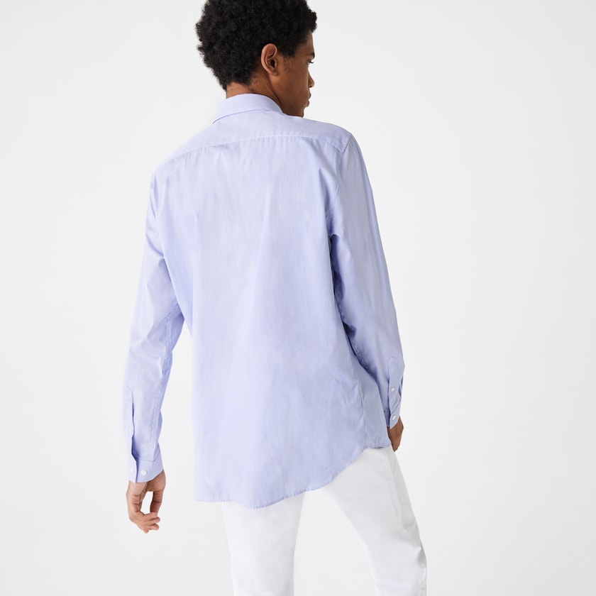 Camisas Lacoste Hombre Blancos Azules Regular Fit Striped Cotton Poplin MQ5-92389R5