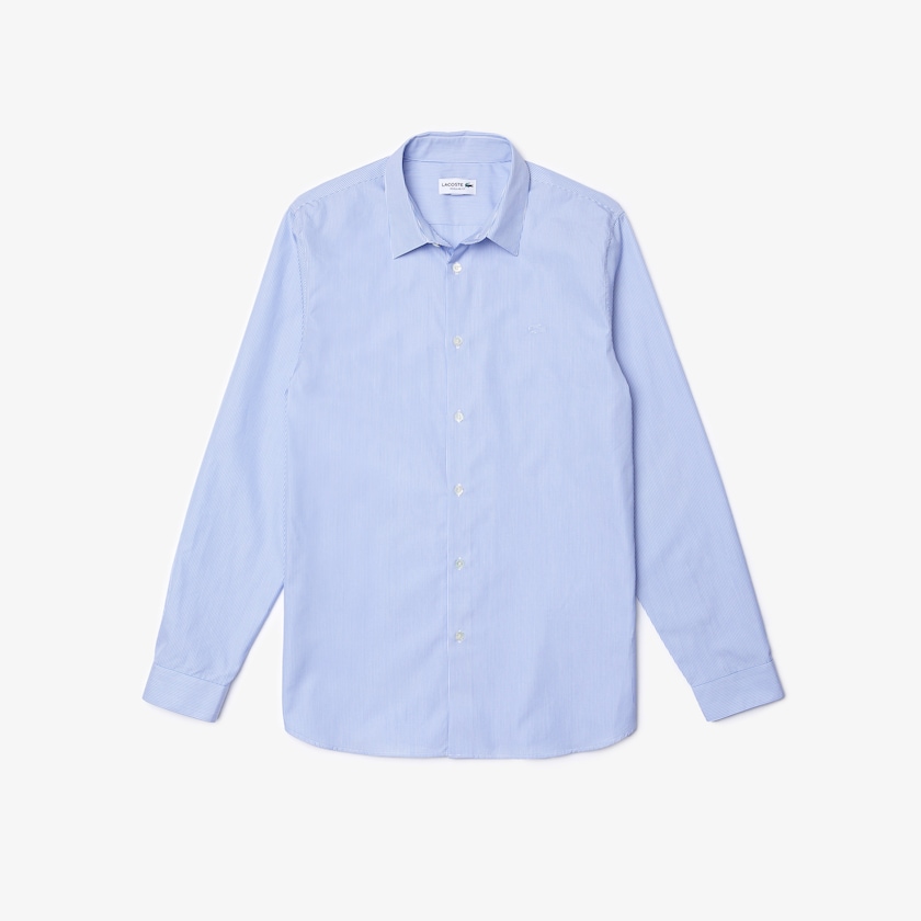 Camisas Lacoste Hombre Blancos Azules Regular Fit Striped Cotton Poplin MQ5-92389R5