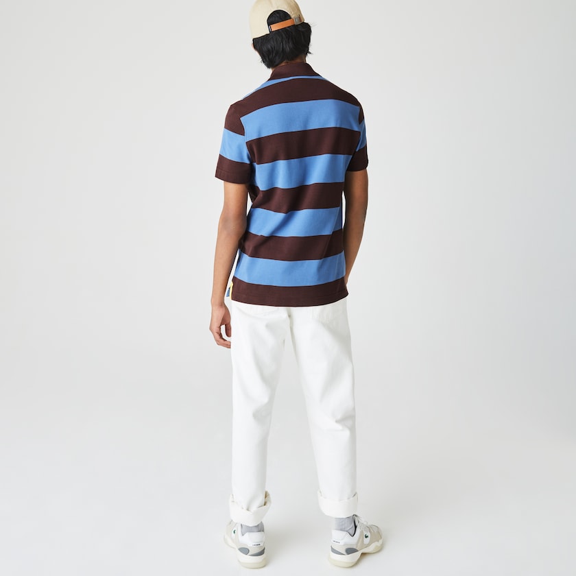 Camisas Lacoste Regular Fit Striped Cotton Piqué Polo Hombre Marrom Azules | UN6-80768M4