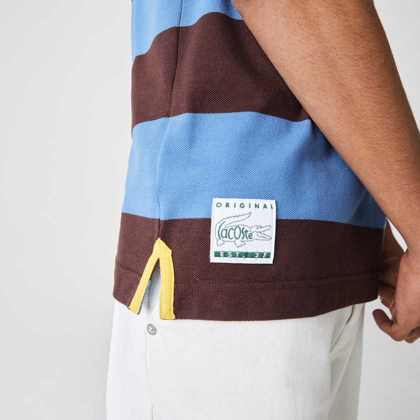 Camisas Lacoste Regular Fit Striped Cotton Piqué Polo Hombre Marrom Azules | UN6-80768M4