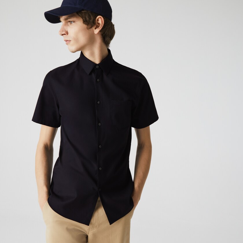 Camisas Lacoste Hombre Azul Marino Azules Regular Fit Textured Cotton Poplin MV4-41914G4