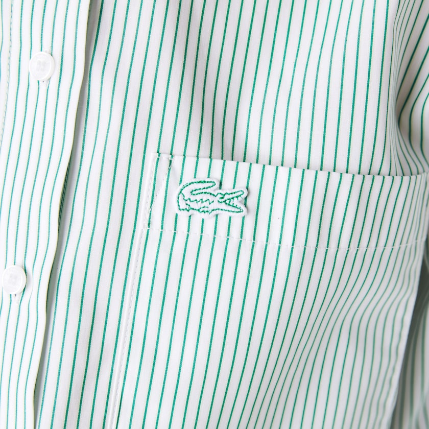 Camisas Lacoste Regular Fit Trompe-L'œil Cotton Poplin Mujer Blancos Verdes | IU0-04070L1